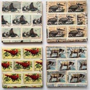 Wildlife Coasters Set x4 Recycled Postage Stamps